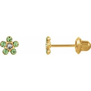 14K Yellow Imitation Crystal August Birthstone Piercing Earrings