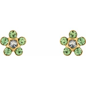 14K Yellow Imitation Crystal August Birthstone Piercing Earrings