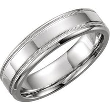 Load image into Gallery viewer, Platinum 6 mm Milgrain Flat Edge Band Size 12

