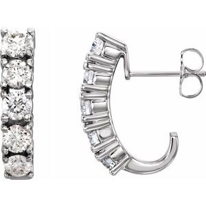 14K White Five-Stone J-Hoop Earring Mounting