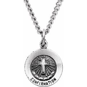 Sterling Silver 12 mm Confirmation Medal with Cross 18