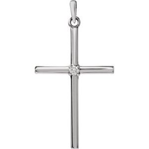 Sterling Silver 30.4x16.3 mm .03 CT Diamond Cross Pendant