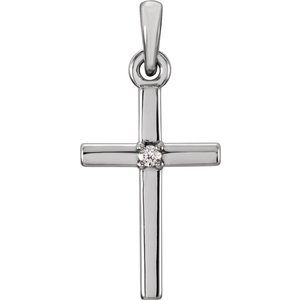 Sterling Silver 19.2x9 mm .01 CT Diamond Cross Pendant