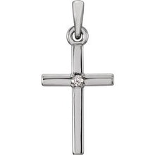 Load image into Gallery viewer, 14K White 19.2x9 mm White Sapphire Cross Pendant
