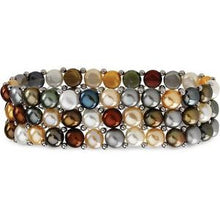 Load image into Gallery viewer, Sterling Silver Freshwater Cultured Multi-Colored Pearl 3 Row Stretch Bracelet
