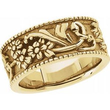 Charger l'image dans la galerie, Bande d'inspiration florale jaune 18K 9 mm taille 6
