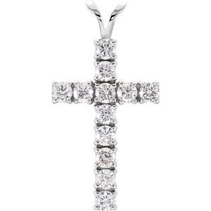 14K White 1 1/5 CTW Diamond Cross Pendant