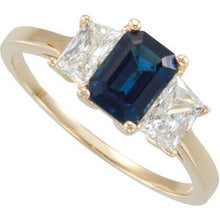 Load image into Gallery viewer, Blue Sapphire &amp; Diamond Accented 3-Stone Ring
