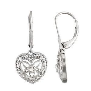 Granulated Filigree Heart Lever Back Earrings