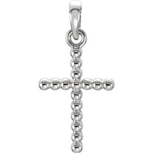 14K White 17.5x12.1 mm Beaded Cross Pendant