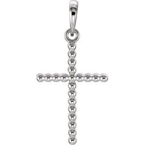14K White 17.5x12.1 mm Beaded Cross Pendant
