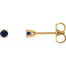 Load image into Gallery viewer, 14K Yellow 2.5 mm Round Chatham¬Æ Created Blue Sapphire Earrings
