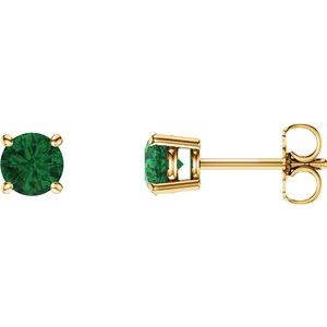 14K Yellow 5 mm Round Emerald Earrings