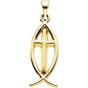 14K Yellow 17x8 mm Fish Pendant with Cross