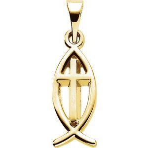 10K Yellow 14x6 mm Fish Pendant with Cross