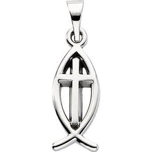 Load image into Gallery viewer, Sterling Silver 14x6 mm Fish Pendant with Cross
