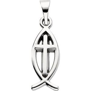 Sterling Silver 14x6 mm Fish Pendant with Cross