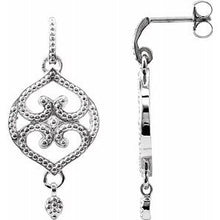 Load image into Gallery viewer, Sterling Silver &amp; 14K White Granulated Design Fashion Dangle Earring
