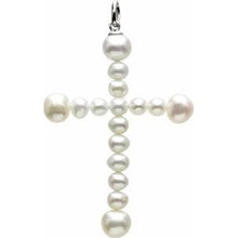 Load image into Gallery viewer, 14K White 49.5x34 mm Freshwater Cultured Pearl Cross Pendant
