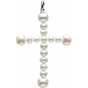 14K White 49.5x34 mm Freshwater Cultured Pearl Cross Pendant