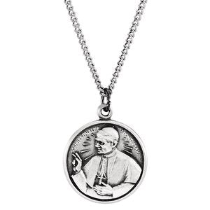 Sterling Silver 25 mm Round Pope John Paul II 18" Necklace