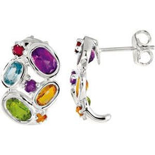 Load image into Gallery viewer, Sterling Silver Multi-Gemstone J-Hoop Earrings
