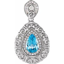 Load image into Gallery viewer, Platinum Swiss Blue Topaz &amp; 1/2 CTW Diamond Pendant
