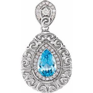 Platinum Swiss Blue Topaz & 1/2 CTW Diamond Pendant