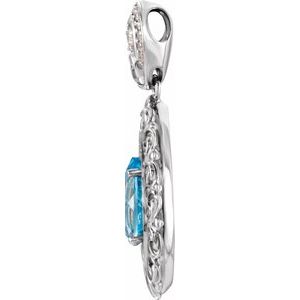 Platinum Swiss Blue Topaz & 1/2 CTW Diamond Pendant