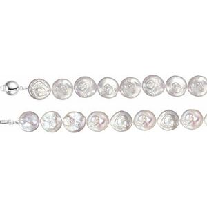 White Freshwater Cultured Coin Pearl Necklace or Bracelet