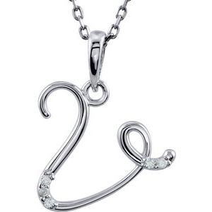 Sterling Silver .03 CTW Diamond Initial V 18" Necklace