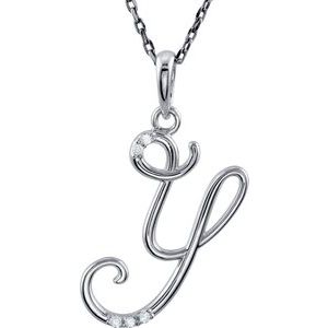 Sterling Silver .03 CTW Diamond Initial Y 18" Necklace