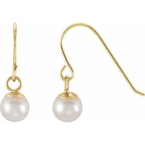 14K Yellow White Freshwater Cultured Pearl Earrings