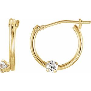 14K Yellow 2.5 mm Round Cubic Zirconia Youth Hinged Hoop Earrings