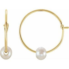 Load image into Gallery viewer, 14K Yellow Freshwater Cultured Petite Pearl Hoop Earrings
