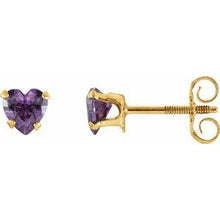 Load image into Gallery viewer, 14K Yellow 4x4 mm Heart Amethyst Youth Stud Earrings
