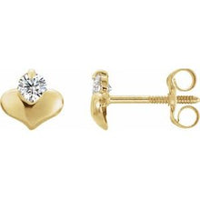 Charger l&#39;image dans la galerie, 14K Yellow 2.25 mm Round Cubic Zirconia Heart Earrings
