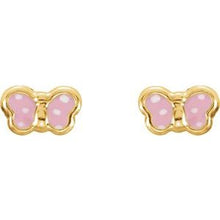 Load image into Gallery viewer, 14K Yellow Pink Enamel Butterfly Earrings
