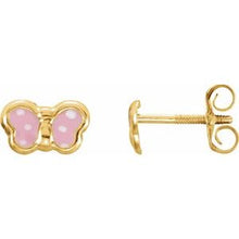 Load image into Gallery viewer, 14K Yellow Pink Enamel Butterfly Earrings

