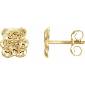 14K Yellow Teddy Bear Earrings