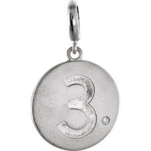 Sterling Silver .005 CT Diamond "3" Disc Charm