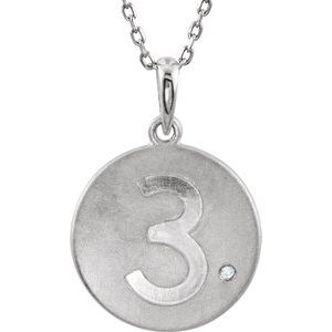 Sterling Silver .005 CT Diamond Numeral 3 Disc 18