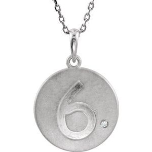 Sterling Silver .005 CT Diamond Numeral 6 Disc 18" Necklace