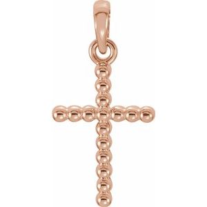 14K Rose 13.5x9.4 mm Beaded Cross Pendant