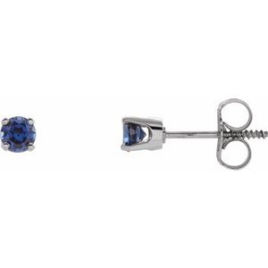 14K White 3 mm Round Imitation Blue Sapphire Youth Birthstone Earrings