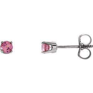 14K White 3 mm Round Imitation Pink Tourmaline Youth Birthstone Earrings