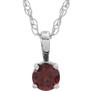 14K White 3 mm Round January Genuine Mozambique Garnet Youth Birthstone 14