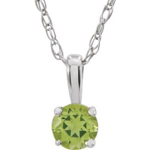 14K White 3 mm Round August Genuine Peridot Youth Birthstone 14