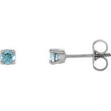 Load image into Gallery viewer, 14K White 3 mm Round Imitation Blue Zircon Youth Birthstone Earrings
