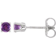 Charger l&#39;image dans la galerie, Sterling Silver 3 mm Round Imitation Amethyst Youth Birthstone Earrings
